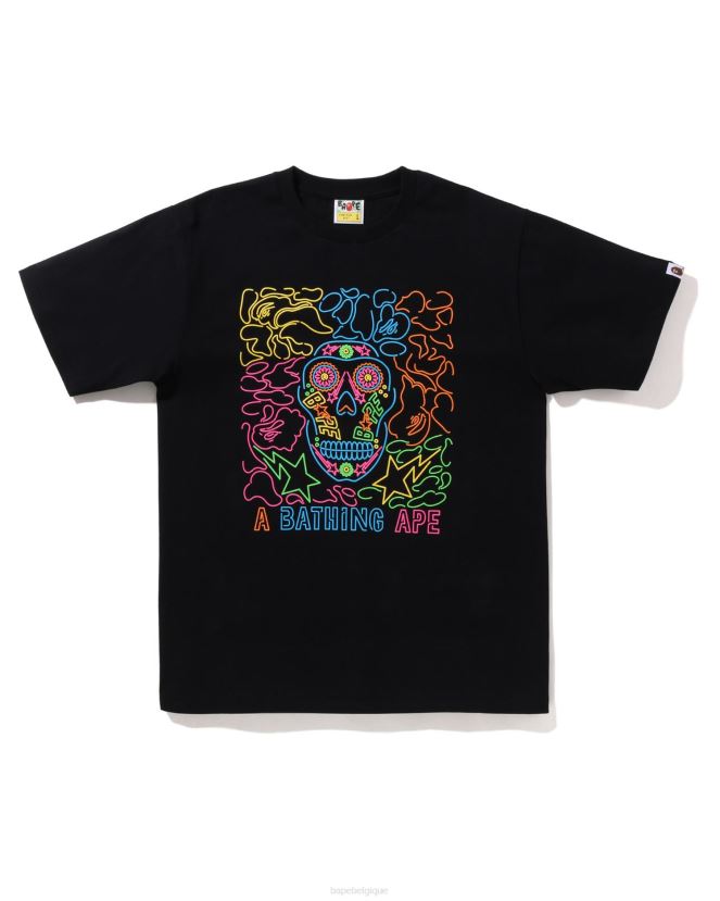 t-shirt crâne mexicain néon halloween A Bathing Ape Hommes ZHX6N4378 noir