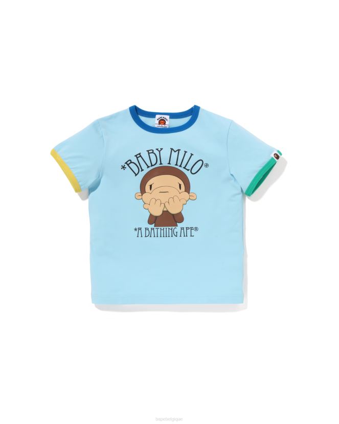 t-shirt de sonnerie timide milo dessiné A Bathing Ape enfants ZHX6N41298 bleu clair