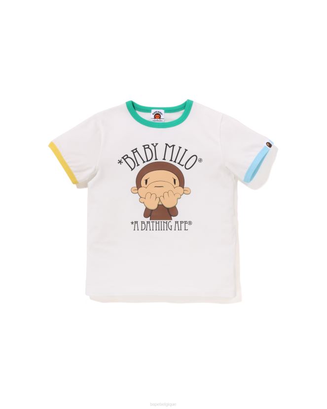 t-shirt de sonnerie timide milo dessiné A Bathing Ape enfants ZHX6N41299 blanc