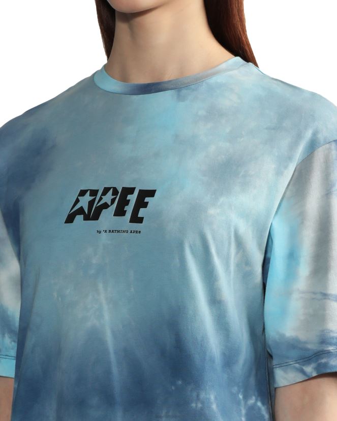 t-shirt fendu graphique tie-dye A Bathing Ape femmes ZHX6N4847 bleu