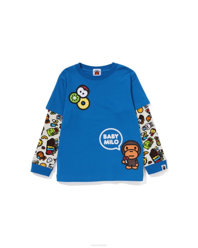 t-shirt milo à manches superposées et fruits mélangés pour bébé A Bathing Ape enfants ZHX6N41452 bleu