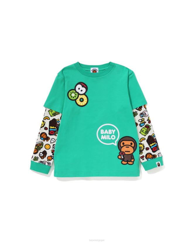 t-shirt milo à manches superposées et fruits mélangés pour bébé A Bathing Ape enfants ZHX6N41453 vert clair
