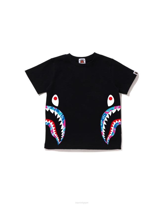 t-shirt requin marbré à côté camo A Bathing Ape enfants ZHX6N41613 noir