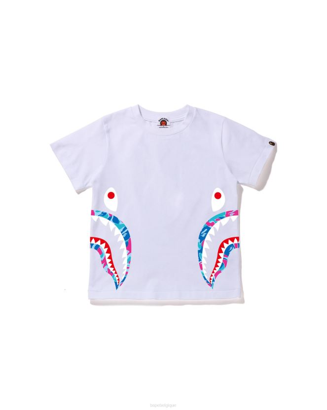 t-shirt requin marbré à côté camo A Bathing Ape enfants ZHX6N41614 blanc