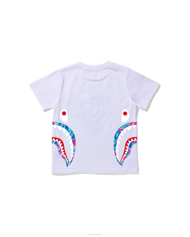 t-shirt requin marbré à côté camo A Bathing Ape enfants ZHX6N41614 blanc