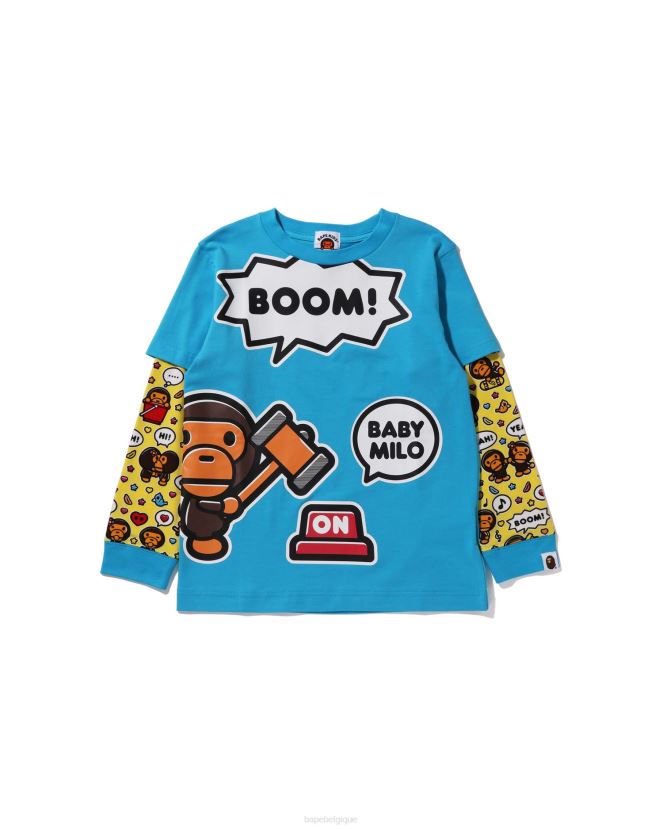 t-shirt superposé bébé milo speech balloon A Bathing Ape enfants ZHX6N41518 bleu