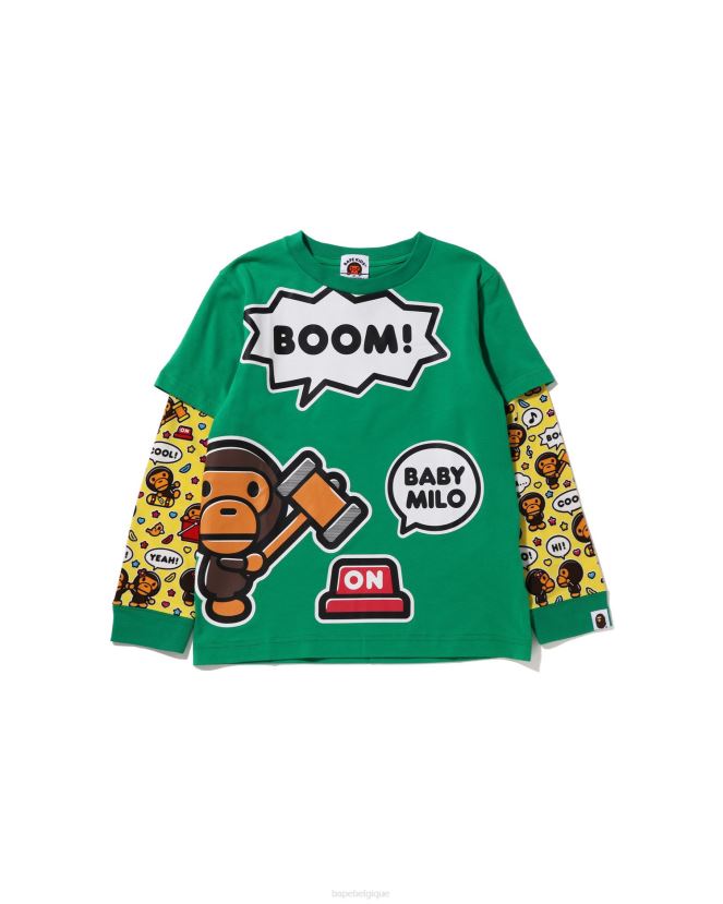t-shirt superposé bébé milo speech balloon A Bathing Ape enfants ZHX6N41519 menthe