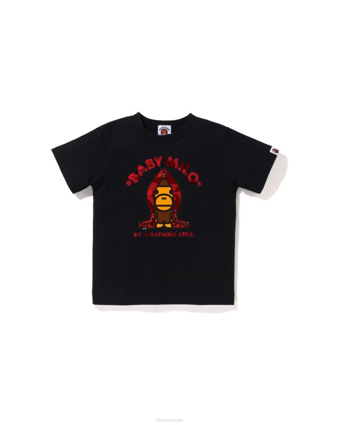 t-shirt à capuche couleur camo milo A Bathing Ape enfants ZHX6N41430 noir