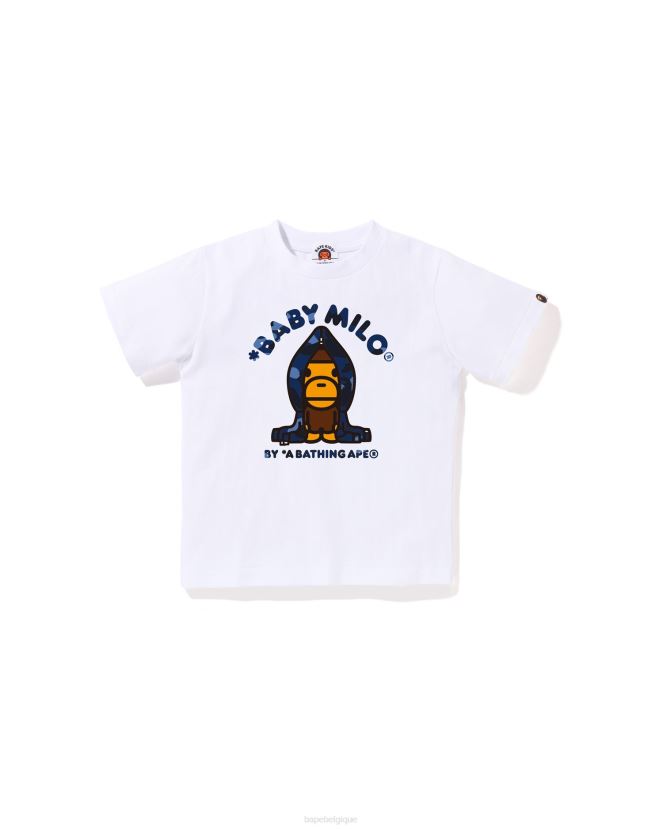t-shirt à capuche couleur camo milo A Bathing Ape enfants ZHX6N41432 blanc