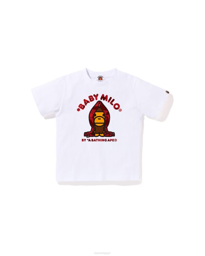 t-shirt à capuche couleur camo milo A Bathing Ape enfants ZHX6N41433 blanc