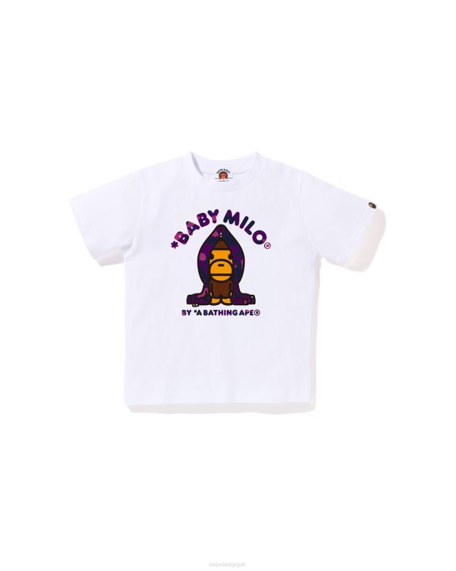 t-shirt à capuche couleur camo milo A Bathing Ape enfants ZHX6N41434 blanc