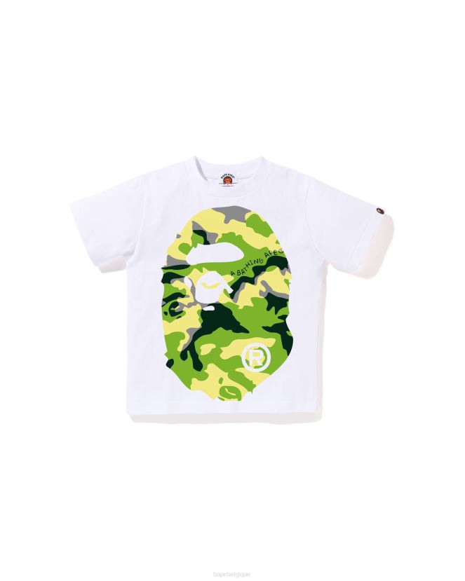 t-shirt à grosse tête camouflage boisé A Bathing Ape enfants ZHX6N41386 blanc