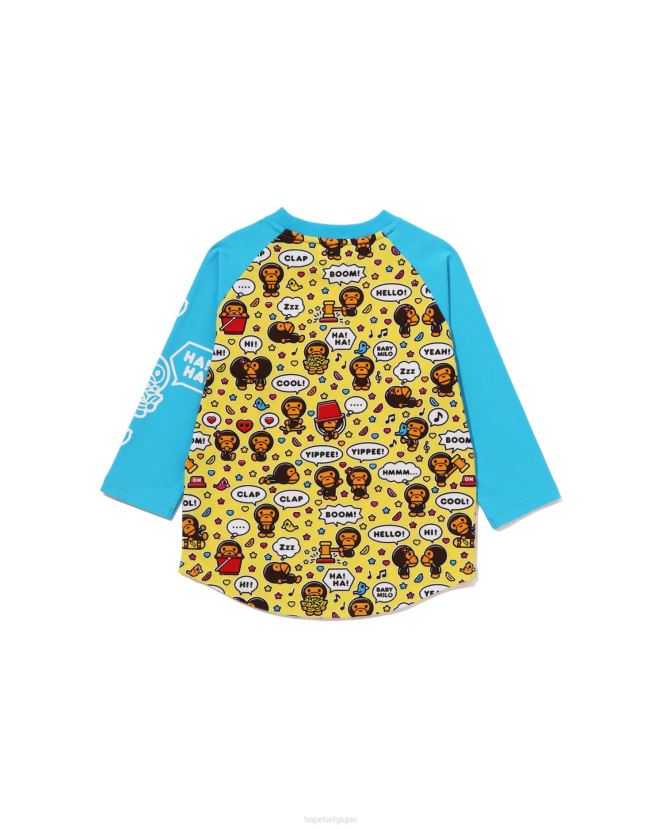 t-shirt à manches raglan 3/4 avec ballon de discours milo pour bébé A Bathing Ape enfants ZHX6N41529 bleu