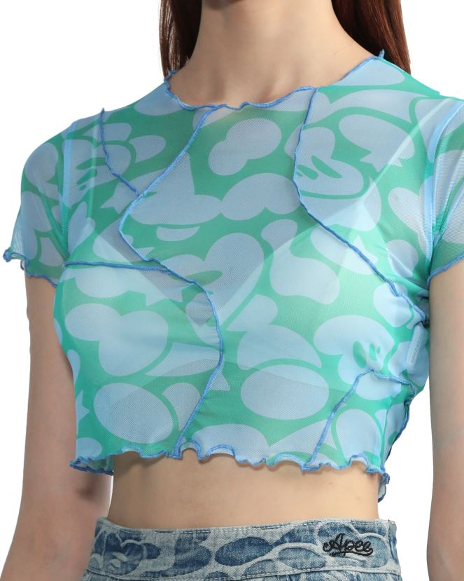 top court en résille à motif A Bathing Ape femmes ZHX6N4818 bleu