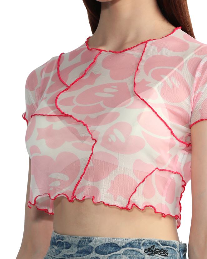 top court en résille à motif A Bathing Ape femmes ZHX6N4819 rose