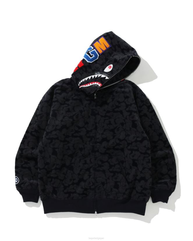 veste à capuche entièrement zippée en velours côtelé requin A Bathing Ape femmes ZHX6N41025 bleu marine