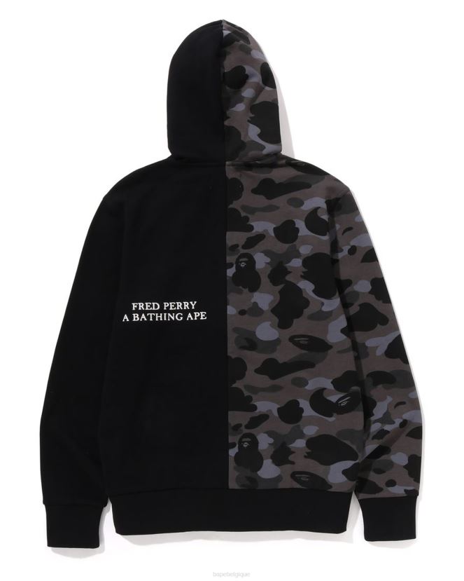 x fred perry sweat à capuche zippé camouflage couleur A Bathing Ape Hommes ZHX6N4215 noir